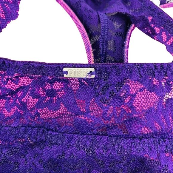 PINK Victoria's Secret Purple High Neck Lace Bralette Size Small - Picture 4 of 7